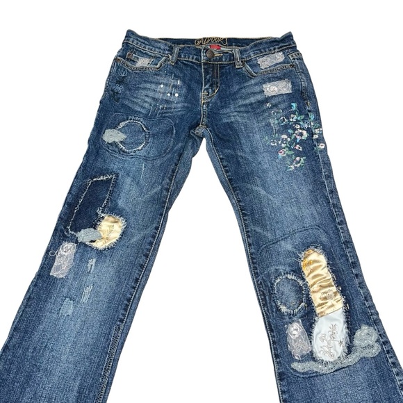 Gadzooks Vintage Y2K Embroidered Appliqué Denim Flare Jeans size 27 - Picture 2 of 11